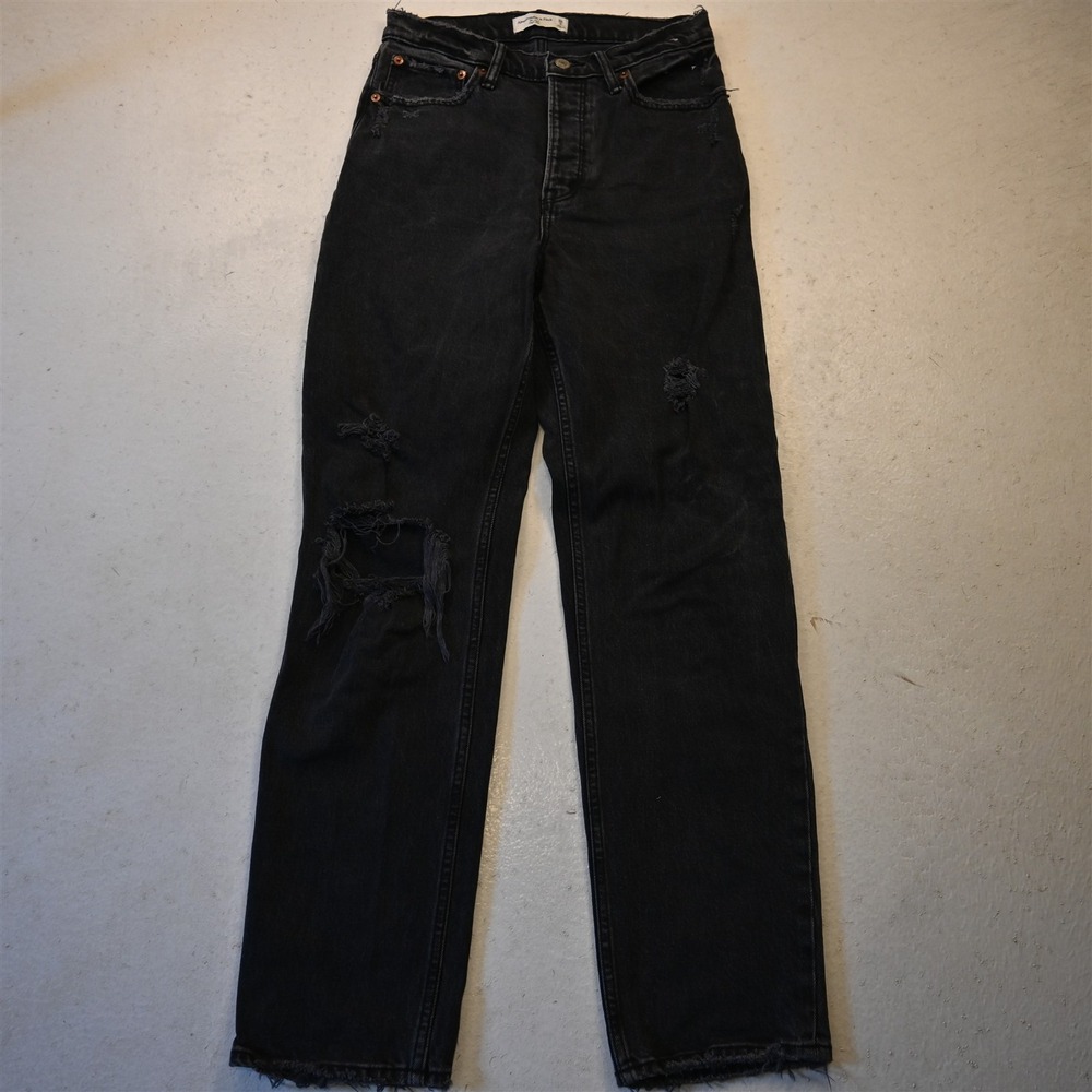 Abercrombie Fitch 2 The Dad High Rise Black Stretch Denim Womens Jeans
